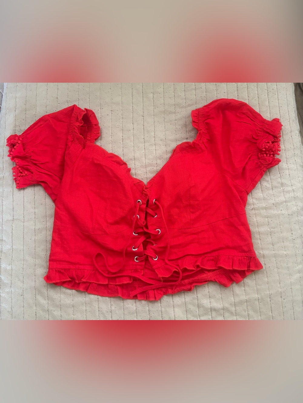 Fashion Nova Red Lace-Up Ruffle Crop Top